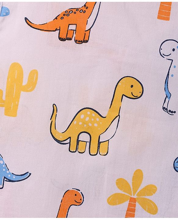 Babyhug 100% Cotton Sleeveless Front Open Stripes & Dino Printed Jhablas Pack Of 3 - Orange White & Light Blue