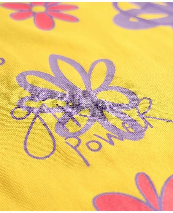 Pine Kids Single Jersey Knit Half Sleeves Shorts Night Suit with Floral Print - Yellow