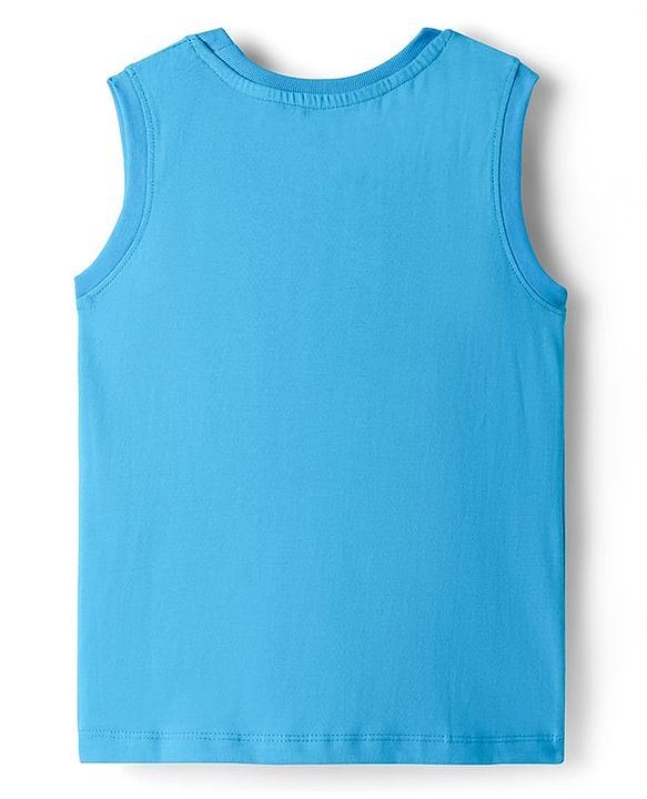Pine Kids Single Jersey Knit Sleeveless Shorts Night Suit With Tree Print - Light Blue