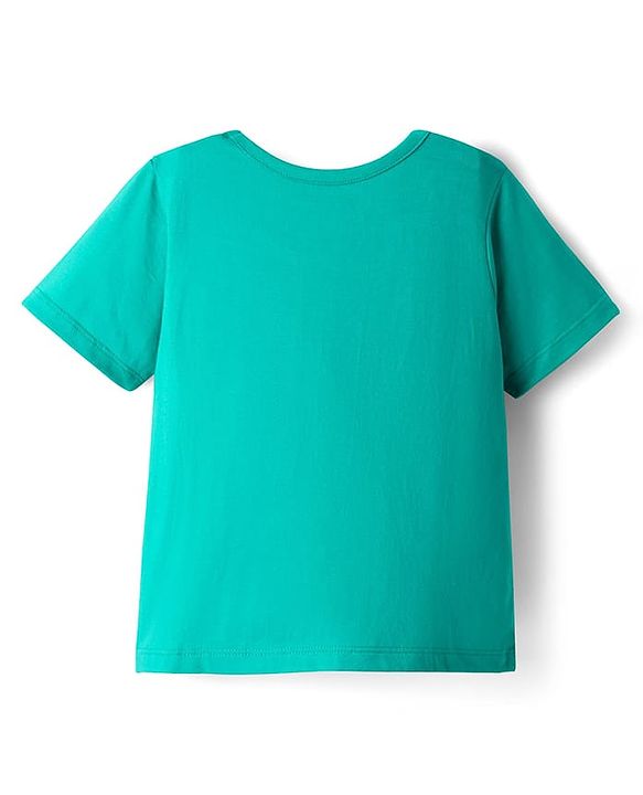 Pine Kids Single Jersey Knit Half Sleeves Shorts Night Suit With Leaf Print - Sea Green