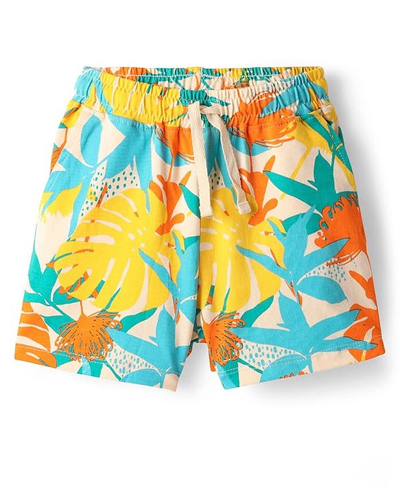 Pine Kids Single Jersey Knit Half Sleeves Shorts Night Suit With Leaf Print - Sea Green