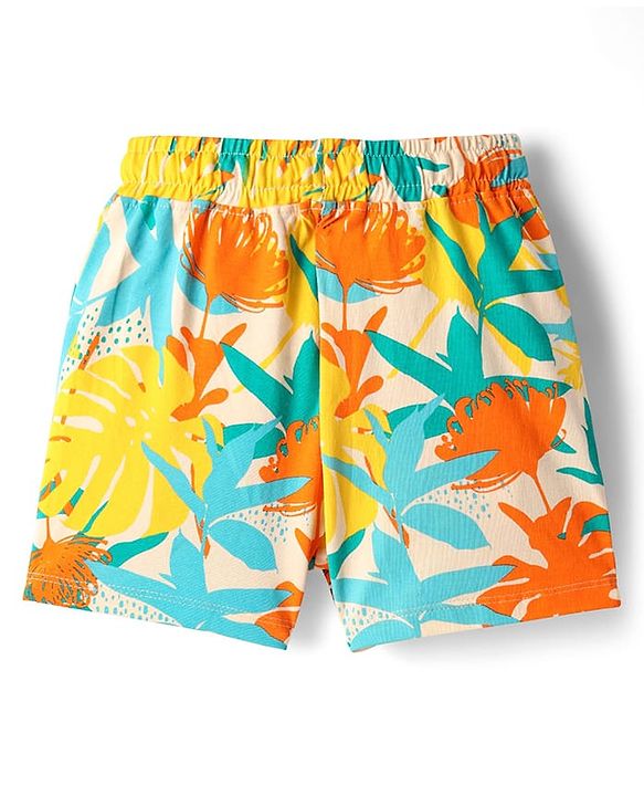 Pine Kids Single Jersey Knit Half Sleeves Shorts Night Suit With Leaf Print - Sea Green