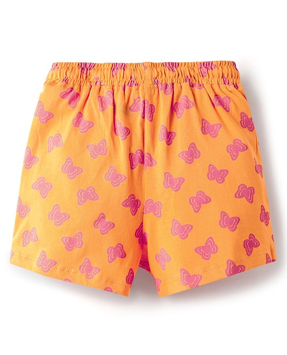 Pine Kids Single Jersey Knit Half Sleeves Co-ords Shorts Night Suit With Butterfly Print - Orange