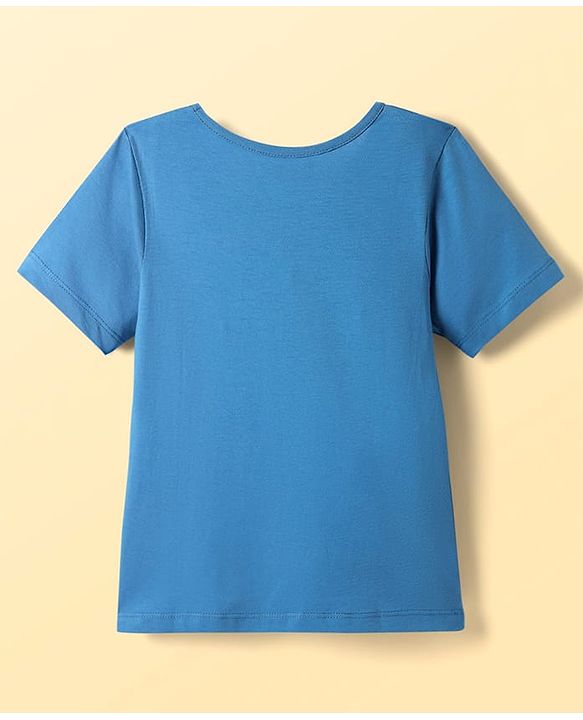 Pine Kids Cotton Knit Half Sleeves Night Suit With Text & Butterfly Print - Blue