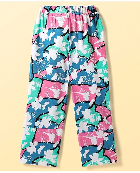 Pine Kids Cotton Knit Half Sleeves Night Suit With Text & Butterfly Print - Blue