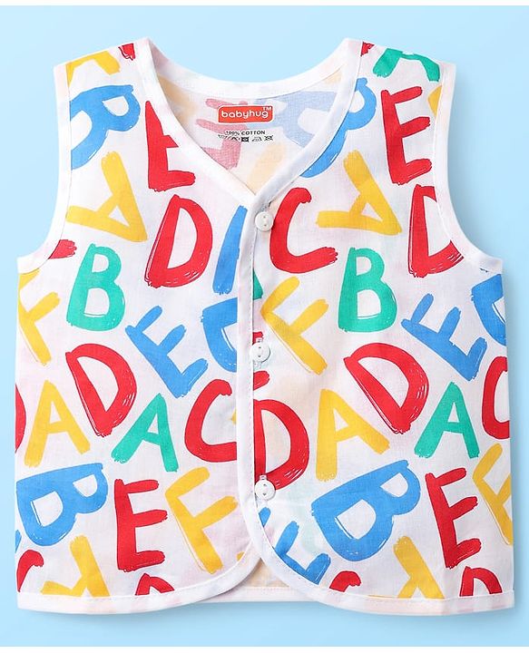 Babyhug 100% Cotton Knit Sleeveless Striped & Printed Jhablas Pack of 3 - White & Yellow