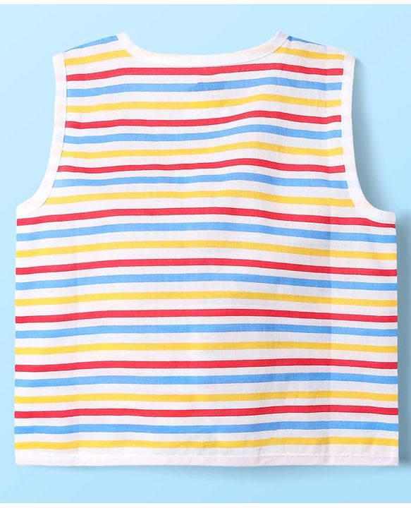 Babyhug 100% Cotton Knit Sleeveless Striped & Printed Jhablas Pack of 3 - White & Yellow