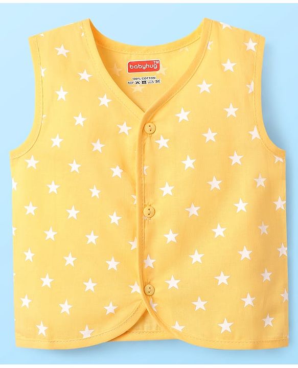 Babyhug 100% Cotton Knit Sleeveless Striped & Printed Jhablas Pack of 3 - White & Yellow
