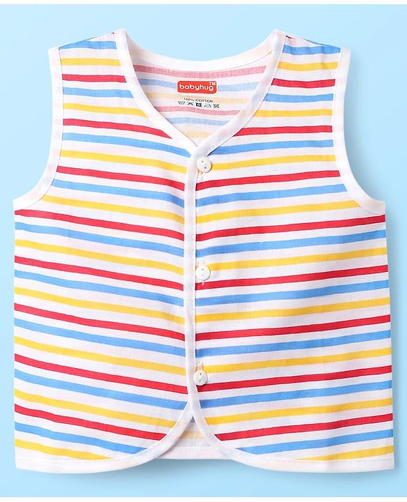 Babyhug 100% Cotton Knit Sleeveless Striped & Printed Jhablas Pack of 3 - White & Yellow