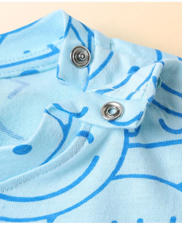 Babyhug Cotton Knit Half Sleeves Shorts Co-ord Night Suit With Smiley Print - Light Blue