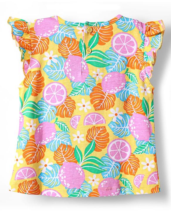 Babyhug Cotton Knit Frill Sleeves Shorts Night Suit With Tropical Theme Print - Multicolour