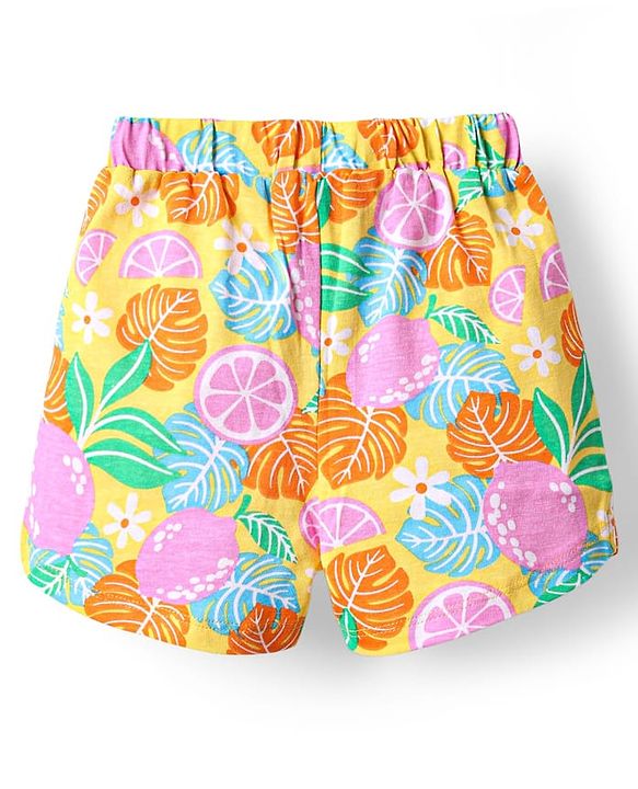 Babyhug Cotton Knit Frill Sleeves Shorts Night Suit With Tropical Theme Print - Multicolour