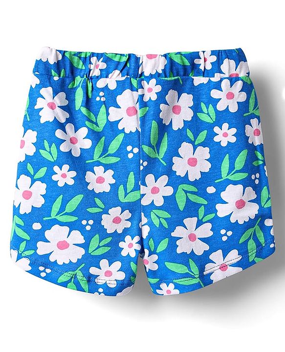 Babyhug Cotton Knit Frill Sleeves Shorts Night suit With Floral Print - Blue