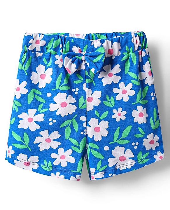 Babyhug Cotton Knit Frill Sleeves Shorts Night suit With Floral Print - Blue