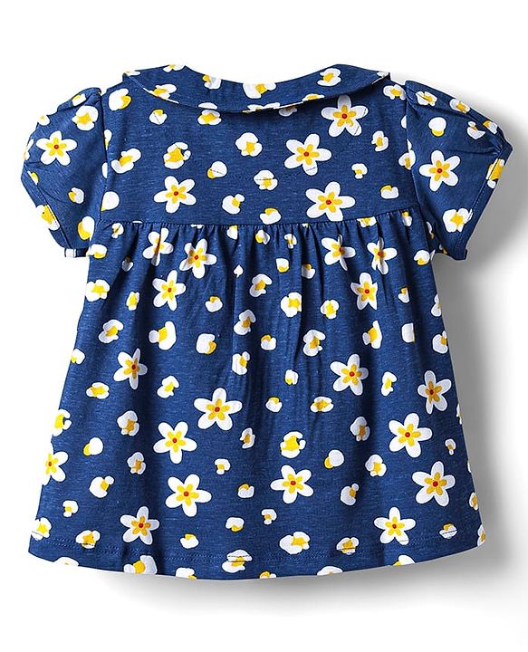 Babyhug 100% Cotton Knit Half Sleeves Co-ords Shorts Night Suit With Floral Print - Navy Blue
