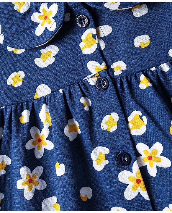 Babyhug 100% Cotton Knit Half Sleeves Co-ords Shorts Night Suit With Floral Print - Navy Blue