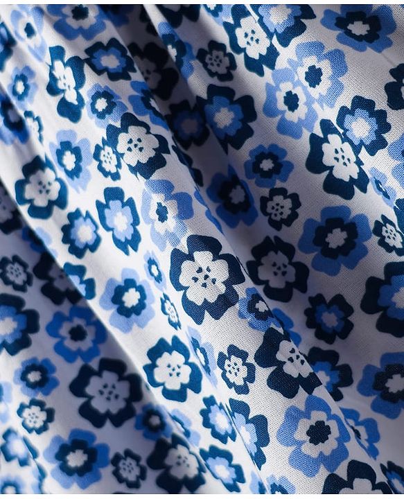 Babyhug Rayon Woven Sleeveless Top with Smocking & Floral Print - Light Blue