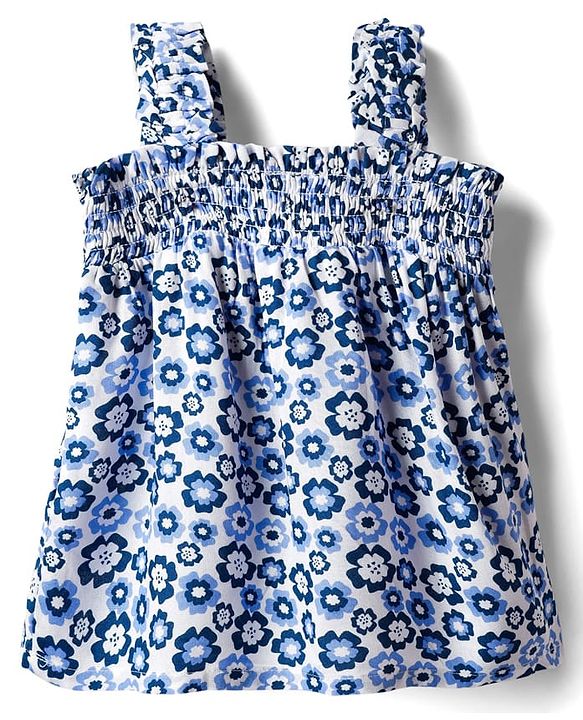 Babyhug Rayon Woven Sleeveless Top with Smocking & Floral Print - Light Blue
