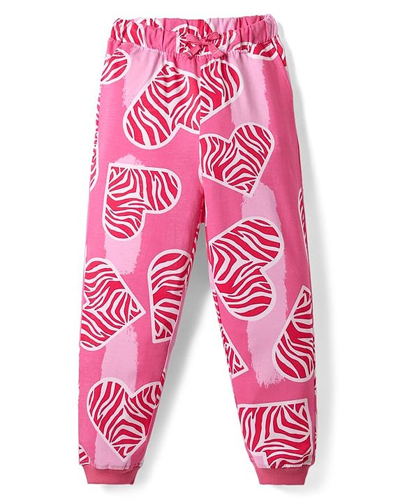 Pine Kids Single Jersey Knit Full Sleeves Co-ords Night Suit With Heart Print - Pink
