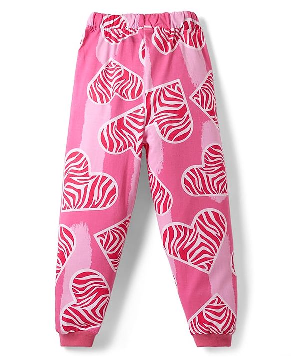 Pine Kids Single Jersey Knit Full Sleeves Co-ords Night Suit With Heart Print - Pink