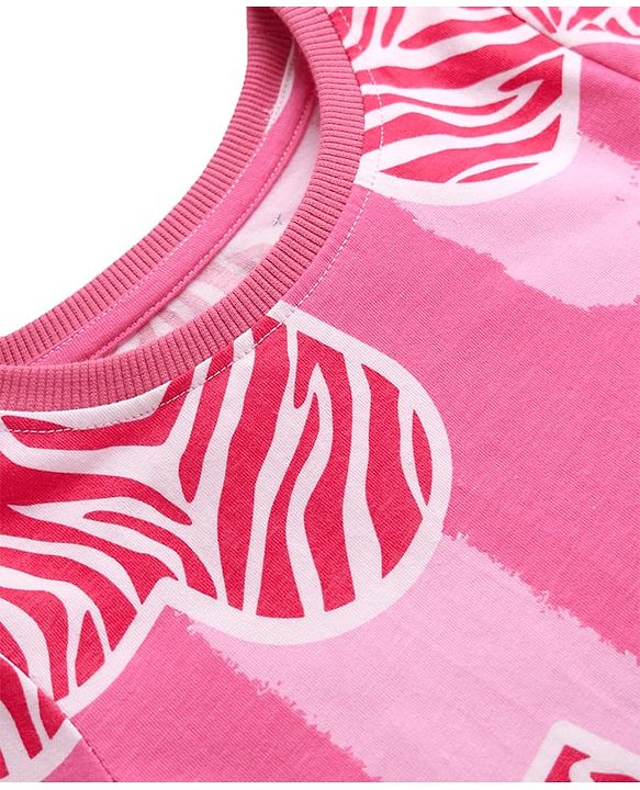 Pine Kids Single Jersey Knit Full Sleeves Co-ords Night Suit With Heart Print - Pink