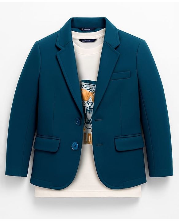 Pine Kids Knit Full Sleeves Solid Blazer With Printed Inner Tee - Teal Blue