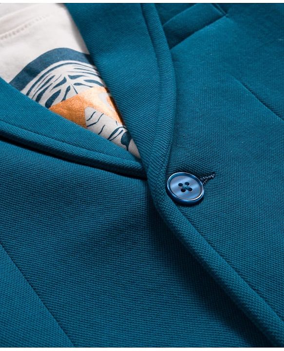 Pine Kids Knit Full Sleeves Solid Blazer With Printed Inner Tee - Teal Blue