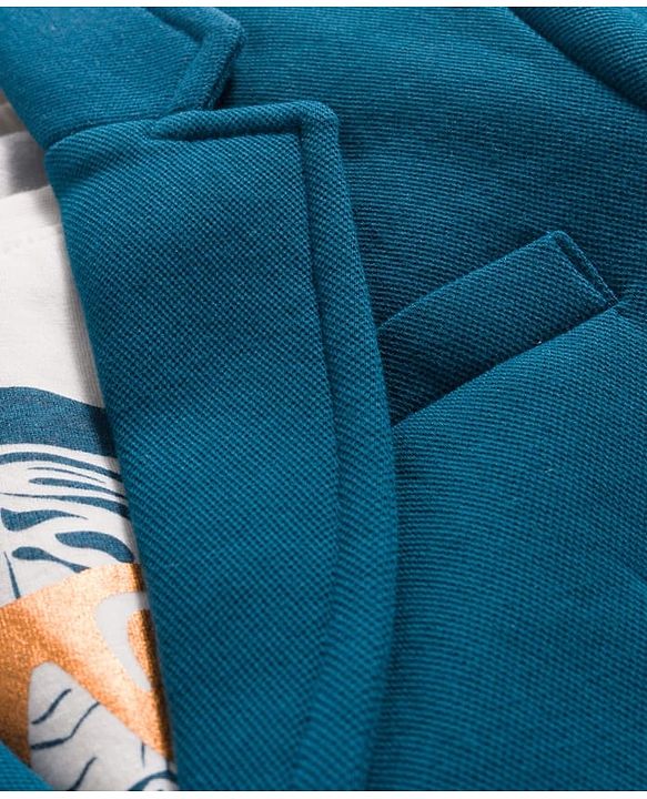 Pine Kids Knit Full Sleeves Solid Blazer With Printed Inner Tee - Teal Blue