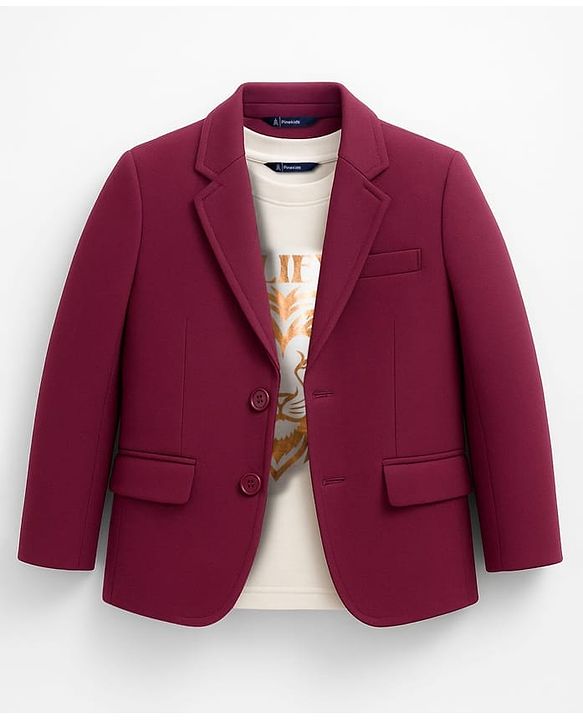 Pine Kids Knit Full Sleeves Solid Blazer With Printed Inner Tee - Maroon