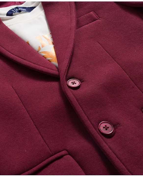Pine Kids Knit Full Sleeves Solid Blazer With Printed Inner Tee - Maroon