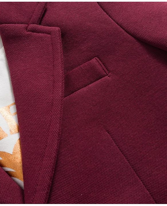 Pine Kids Knit Full Sleeves Solid Blazer With Printed Inner Tee - Maroon