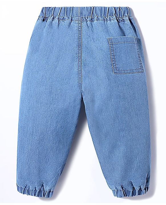 Babyhug Denim Full Length Washed Joggers With Stretch & Side Pockets - Blue
