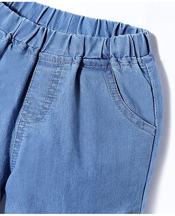Babyhug Denim Full Length Washed Joggers With Stretch & Side Pockets - Blue