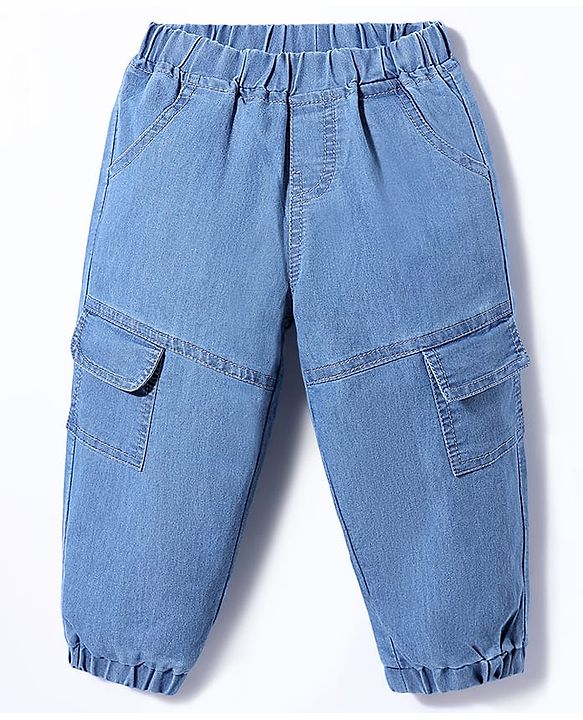 Babyhug Denim Full Length Washed Joggers With Stretch & Side Pockets - Blue
