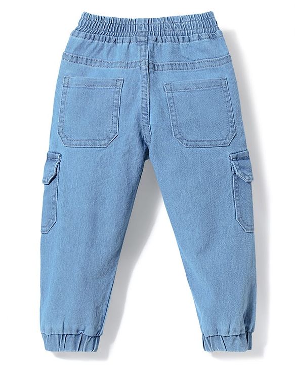Babyhug Full Length Denim Jeans with Stretch & Born to Play Print - Light Blue