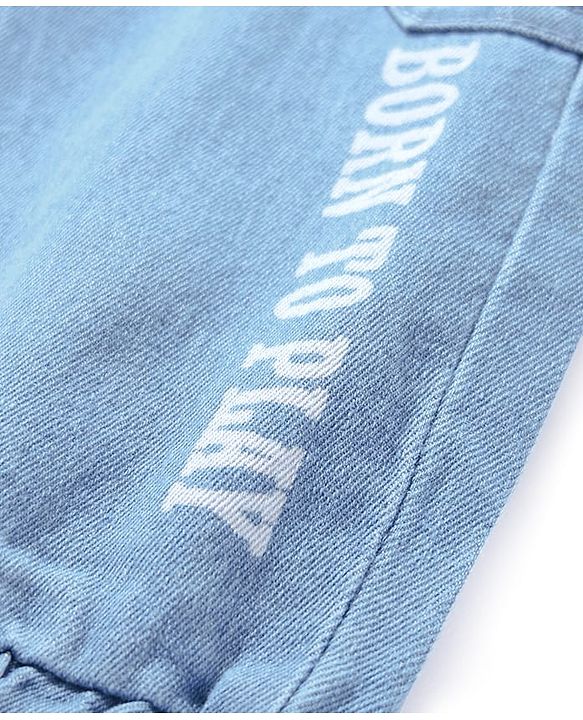 Babyhug Full Length Denim Jeans with Stretch & Born to Play Print - Light Blue