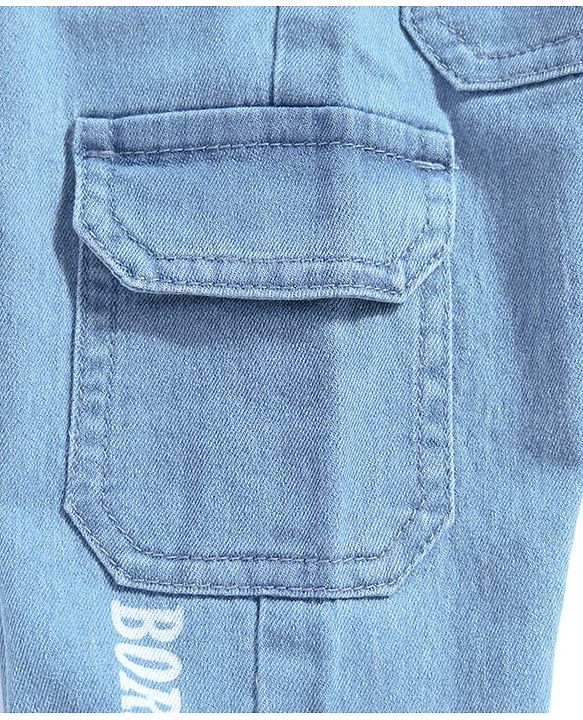 Babyhug Full Length Denim Jeans with Stretch & Born to Play Print - Light Blue