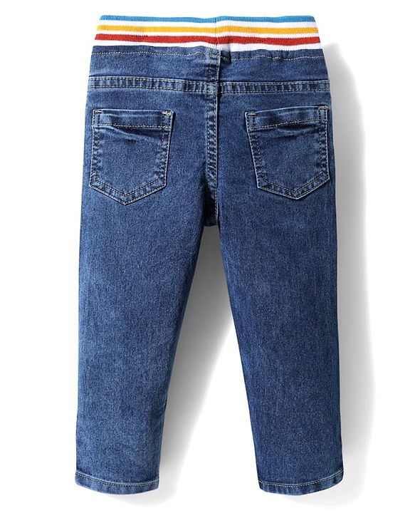 Babyhug Denim Full Length Washed Jeans With Stretch - Navy Blue