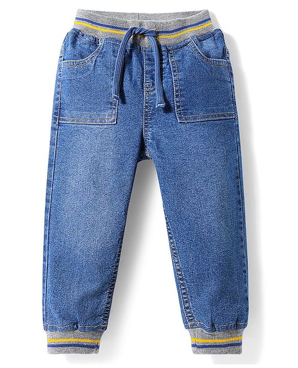Babyhug Cotton Full Length Stretchable Denim Jeans Joggers - Blue