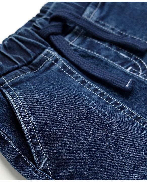 Babyhug Full Length Solid Denim Joggers With Stretch - Blue