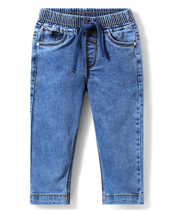 Babyhug Full Length Washed Denim Jeans with Stretch - Blue