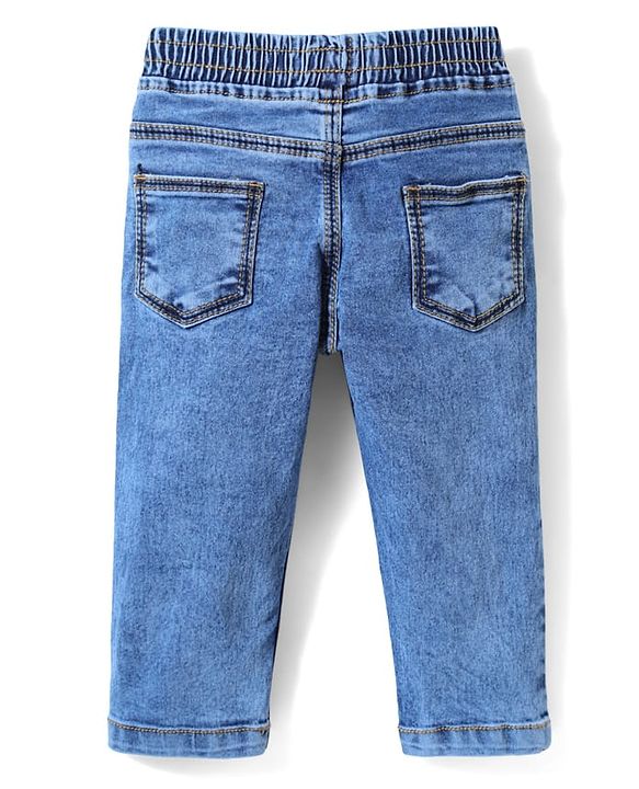 Babyhug Full Length Washed Denim Jeans with Stretch - Blue