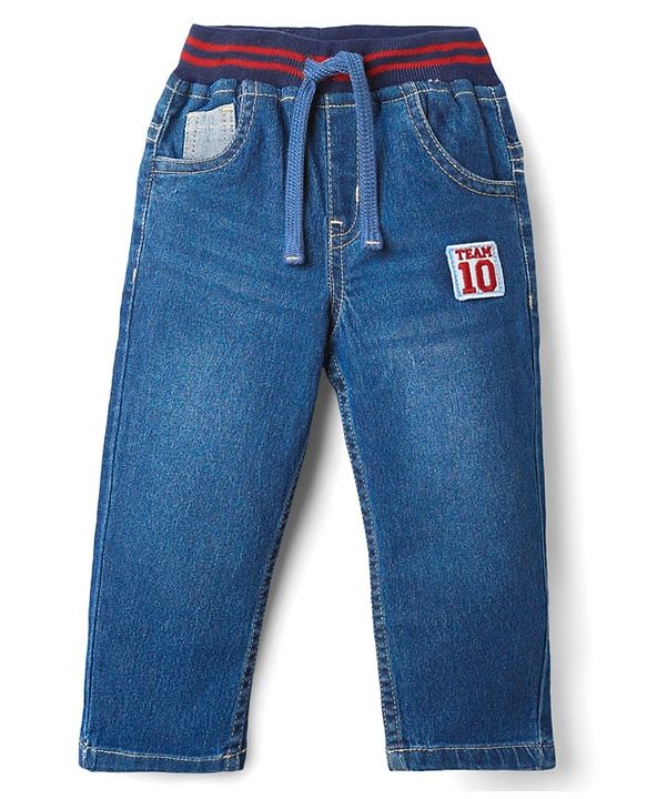 Babyhug Denim Full Length Washed Jeans With Stretch - Blue