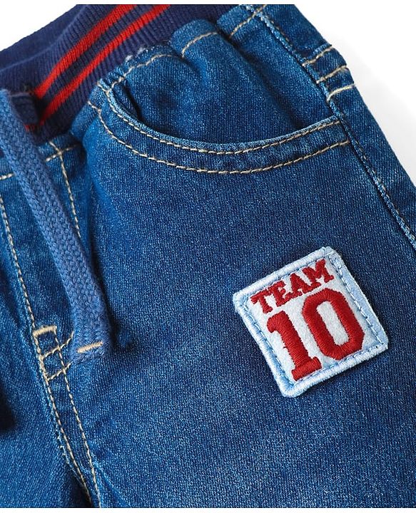 Babyhug Denim Full Length Washed Jeans With Stretch - Blue