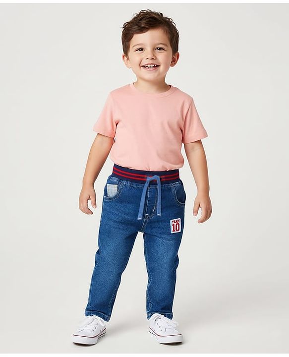 Babyhug Denim Full Length Washed Jeans With Stretch - Blue