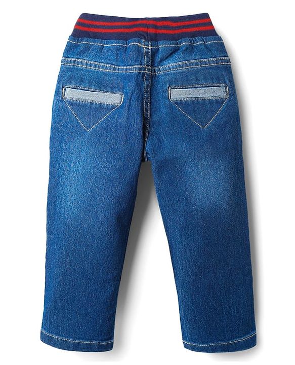 Babyhug Denim Full Length Washed Jeans With Stretch - Blue