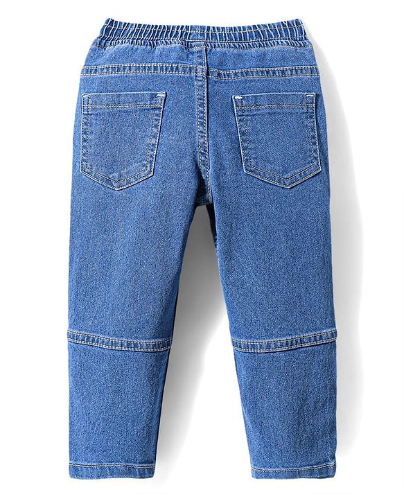 Babyhug Cotton Full Length Stretchable Denim Jeans with Team Varsity 38 Print - Blue