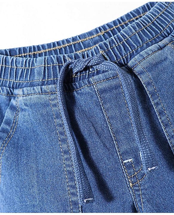 Babyhug Cotton Full Length Stretchable Denim Jeans with Team Varsity 38 Print - Blue