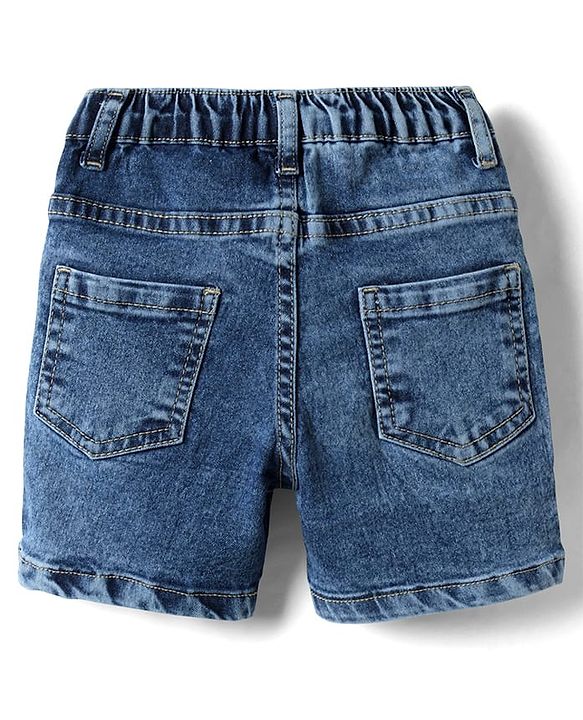 Babyhug Mid Thigh Solid Denim Shorts with Stretch - Blue
