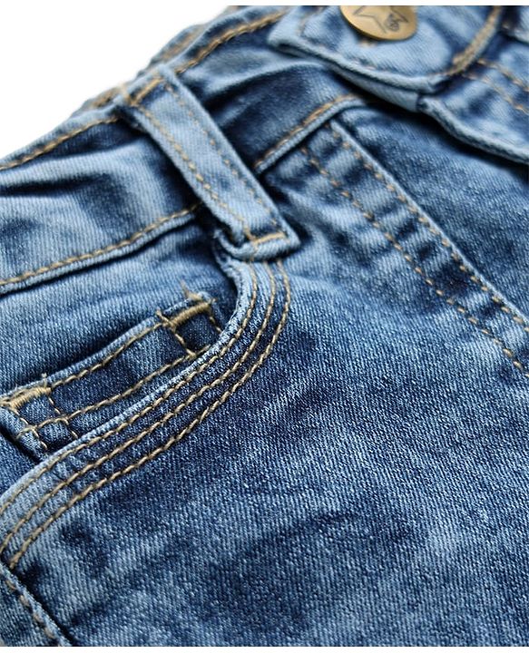 Babyhug Mid Thigh Solid Denim Shorts with Stretch - Blue